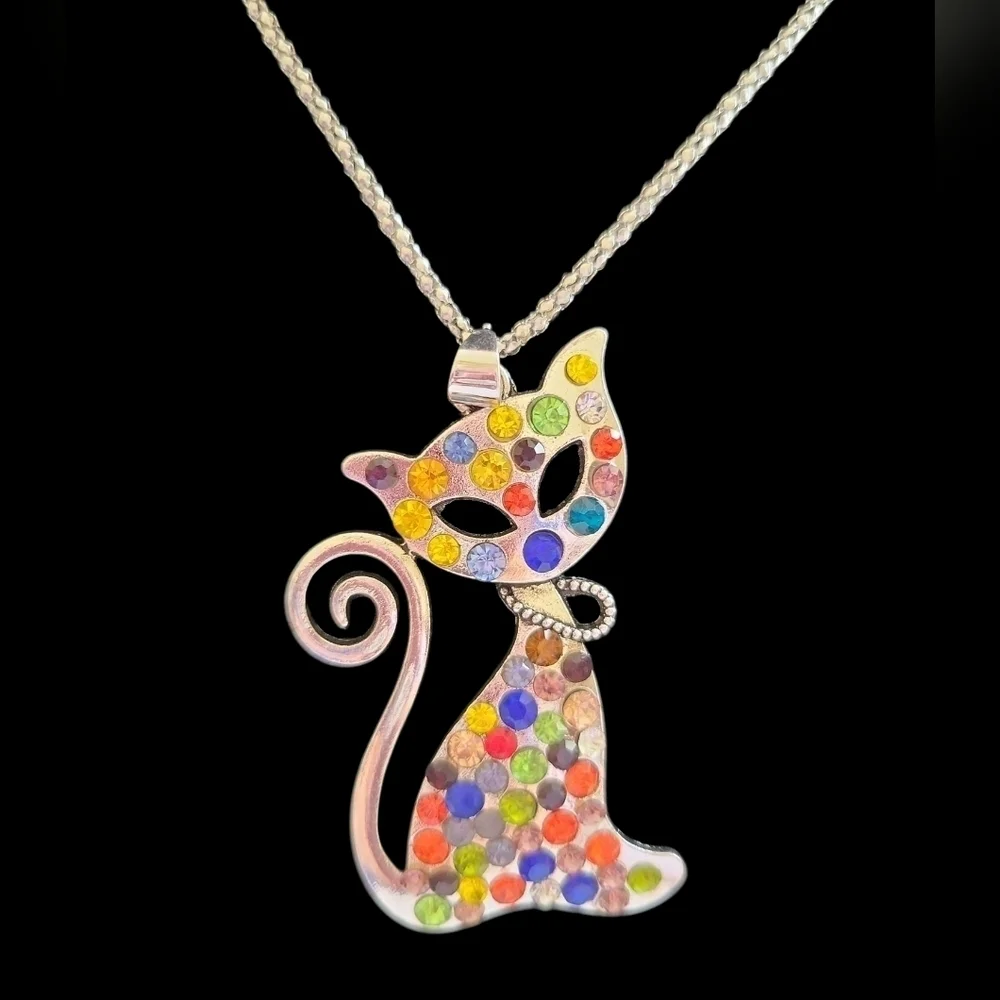 NWT Yellow and Orange Cat Pendant Necklace Chain 30